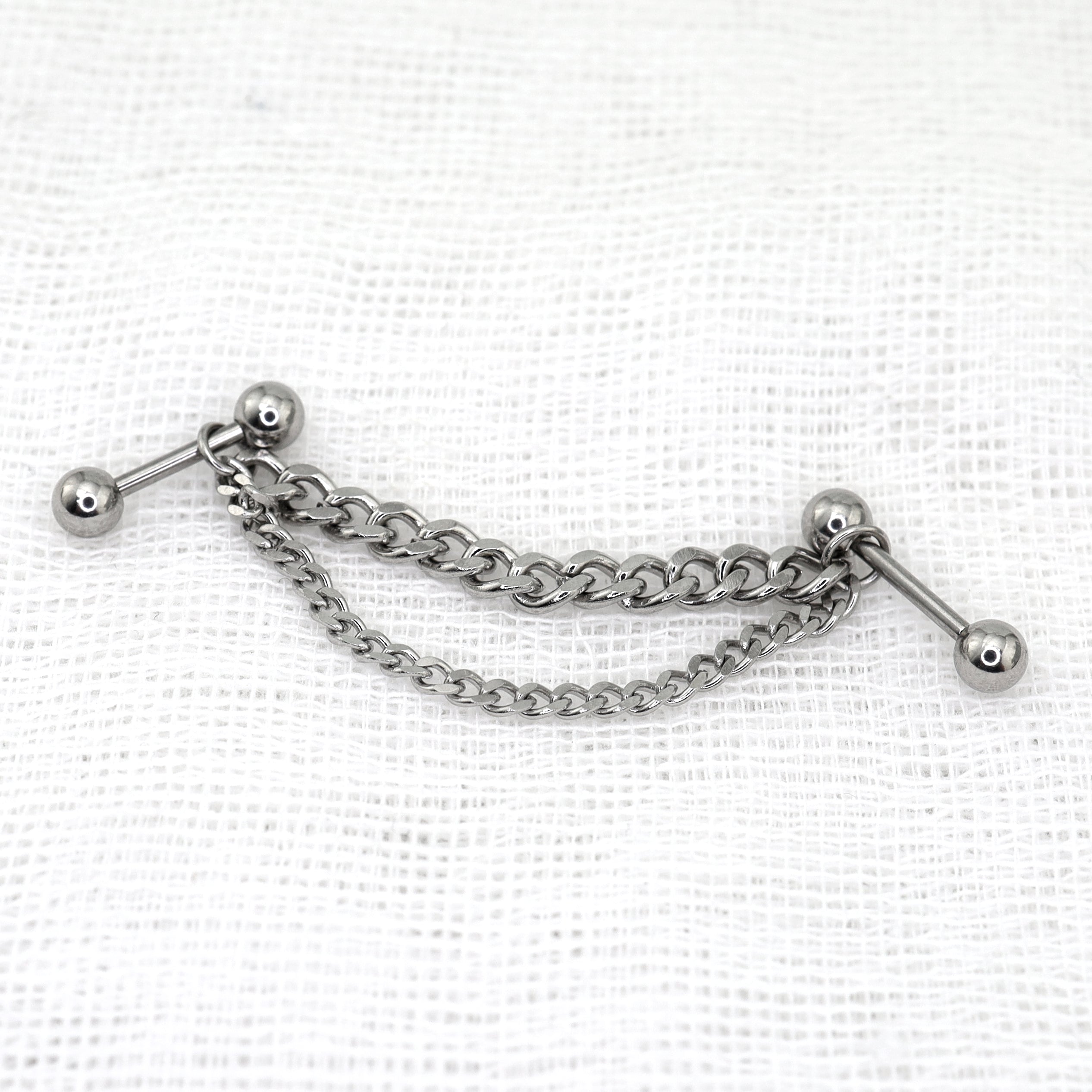 Silver Double Layer Chain stainless steel Ear Studs