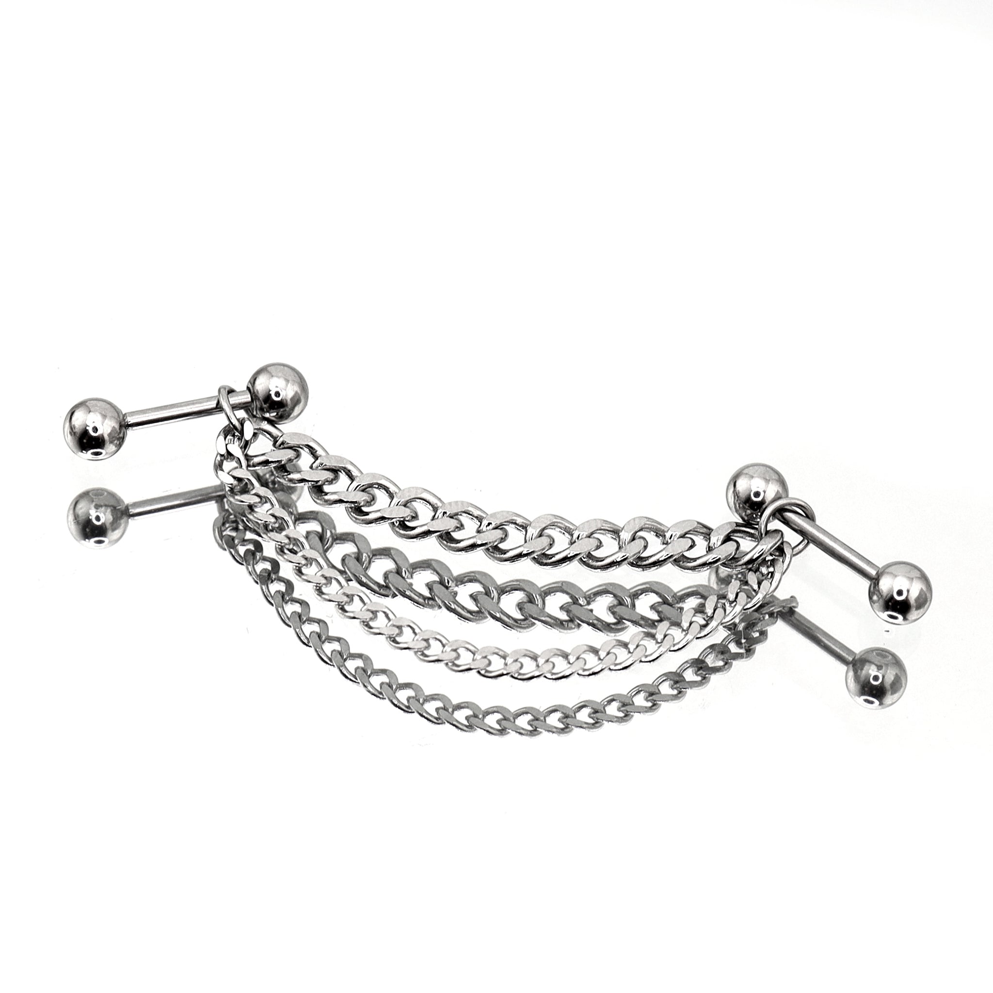 Silver Double Layer Chain stainless steel Ear Studs