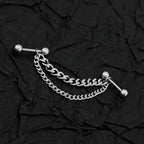 Silver Double Layer Chain stainless steel Ear Studs