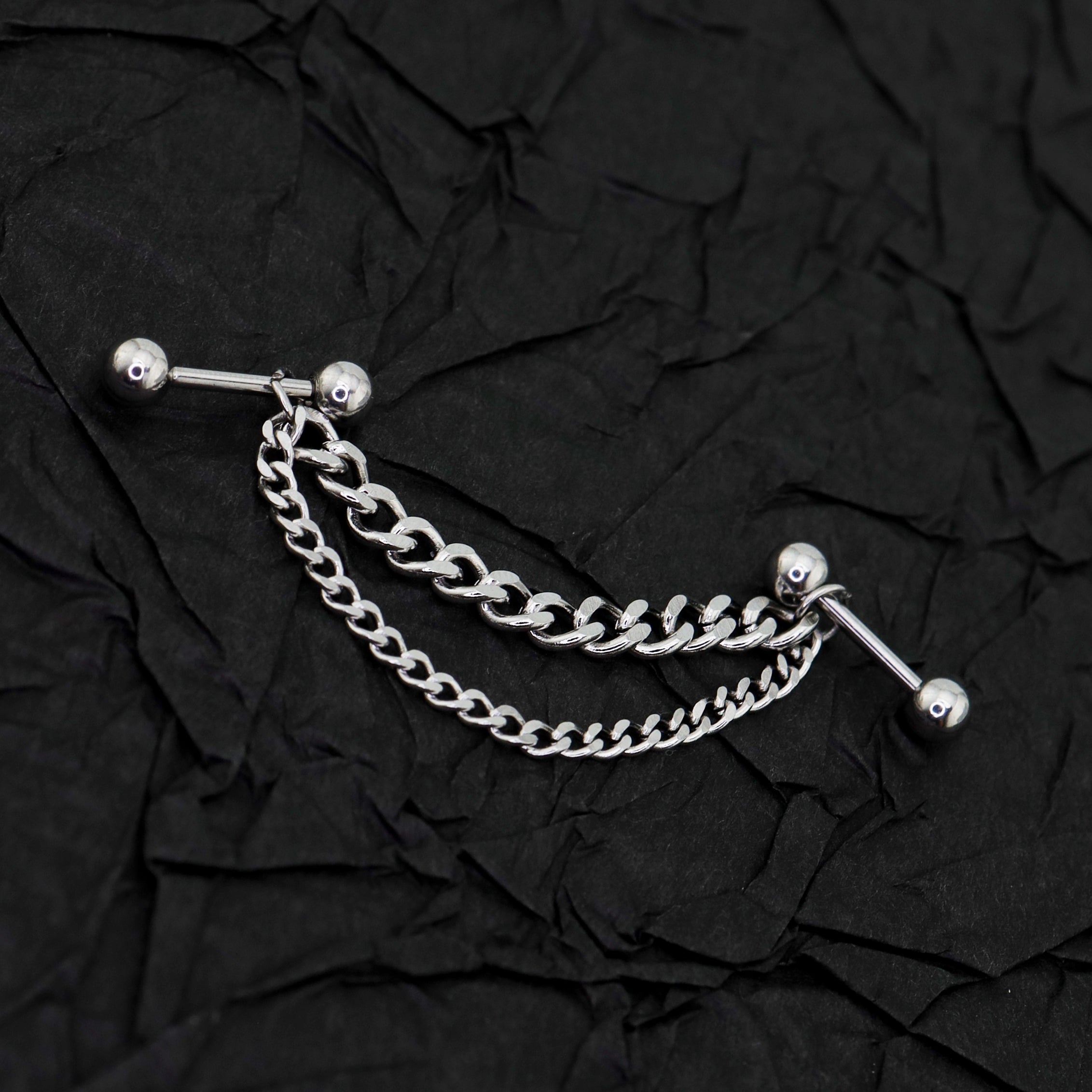 Silver Double Layer Chain stainless steel Ear Studs