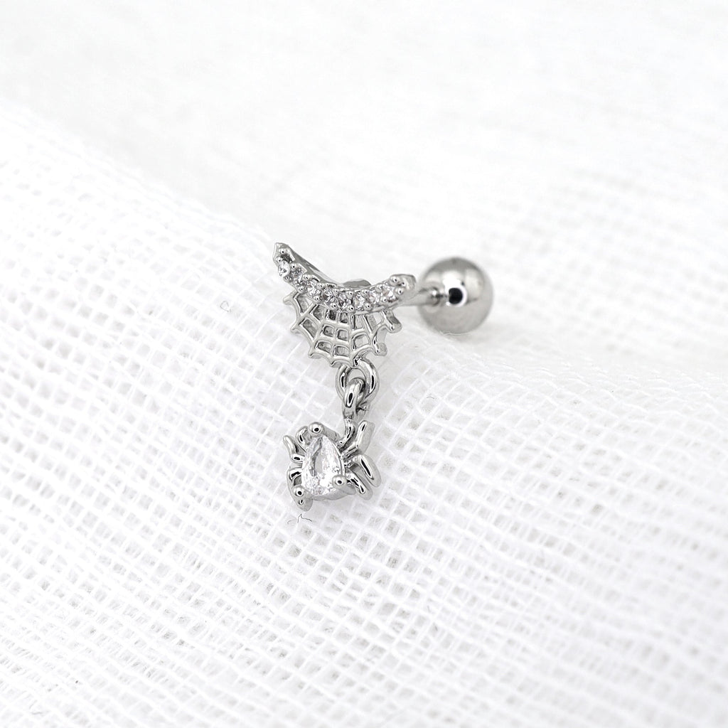 CZ Dangle Spider Web Thin Gauge Ear Studs
