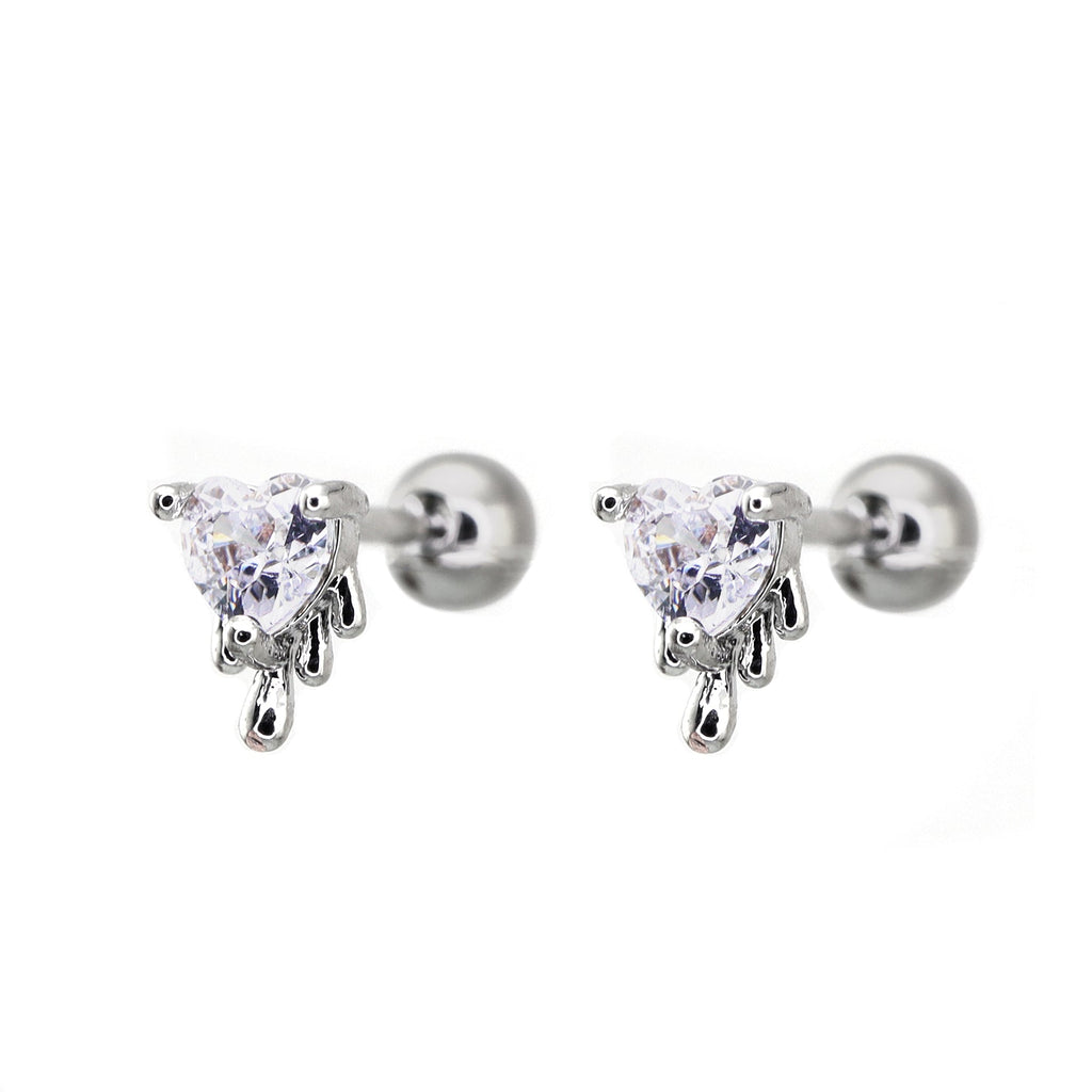 20G Fluid Art Heart CZ Ear Studs