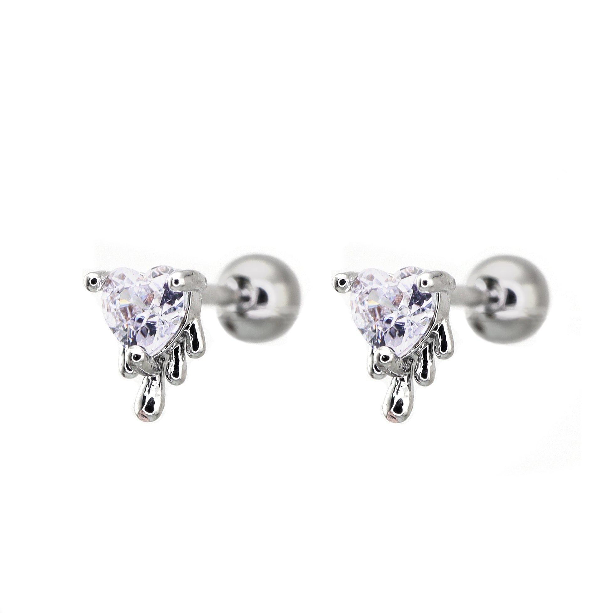 20G Fluid Art Heart CZ Ear Studs