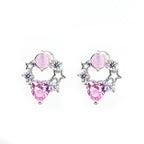 Pink CZ Cat's Eye Floral Halo Ear Studs