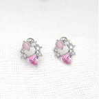Pink CZ Cat's Eye Floral Halo Ear Studs