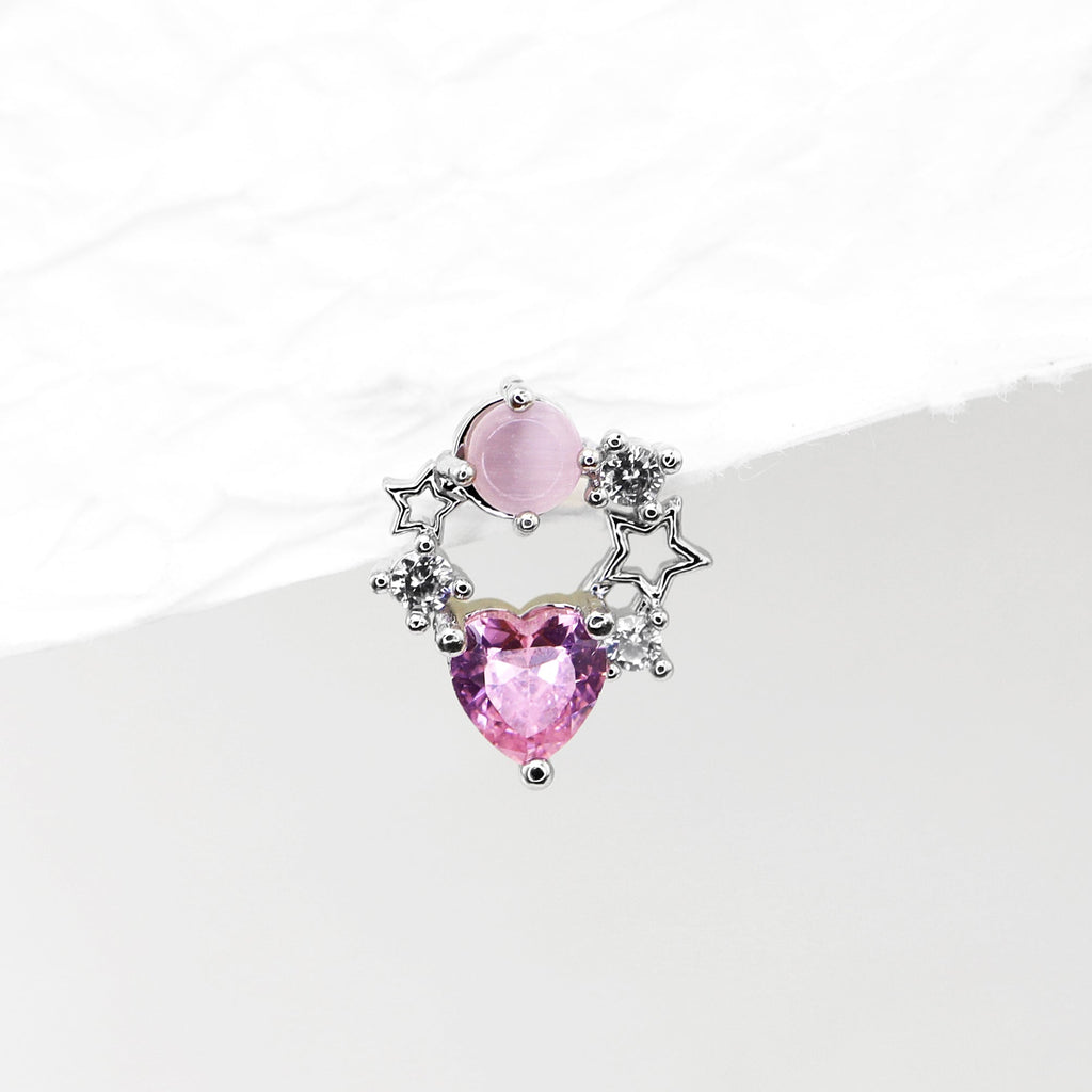 Pink CZ Cat's Eye Floral Halo Ear Studs