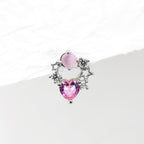 Pink CZ Cat's Eye Floral Halo Ear Studs