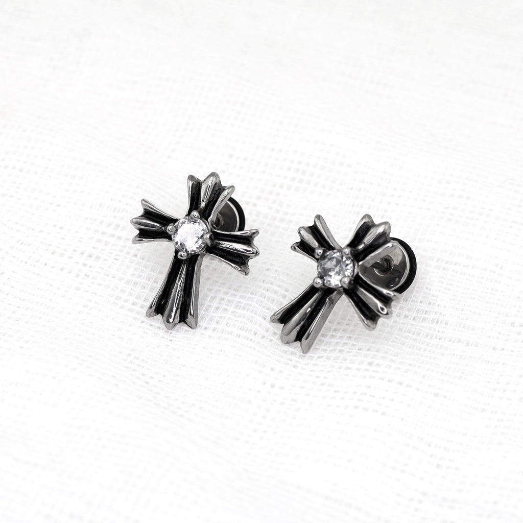 Chrome Hearts CZ Cross Stainless Steel Ear Studs