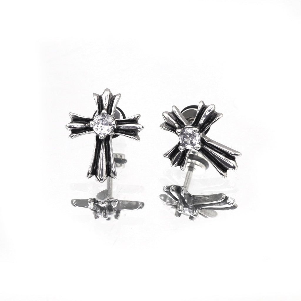 Chrome Hearts CZ Cross Stainless Steel Ear Studs