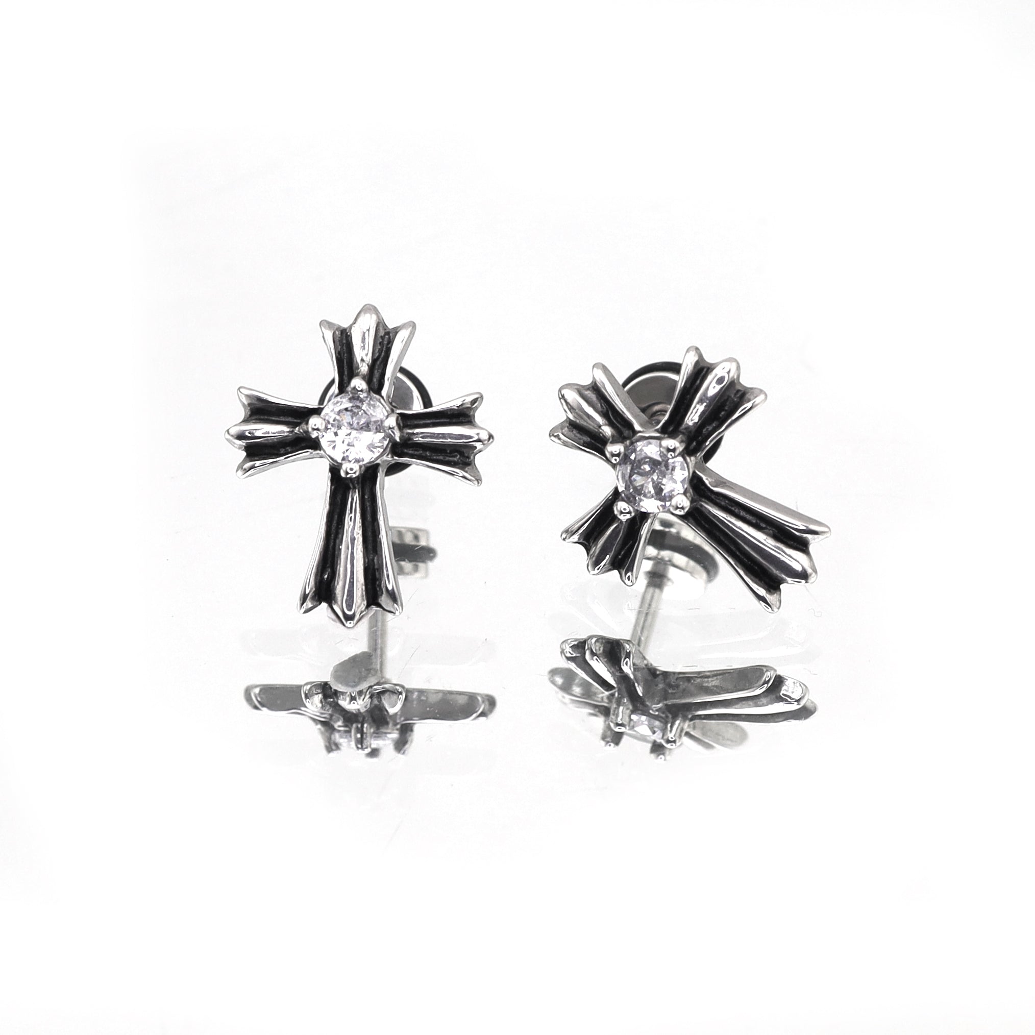 Chrome Hearts CZ Cross Stainless Steel Ear Studs