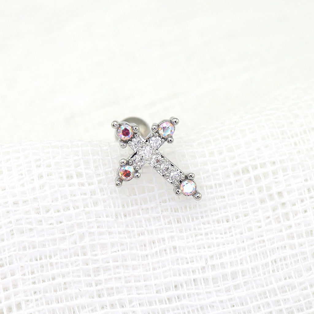 20G Thin Gauge CZ Crux Ear Studs