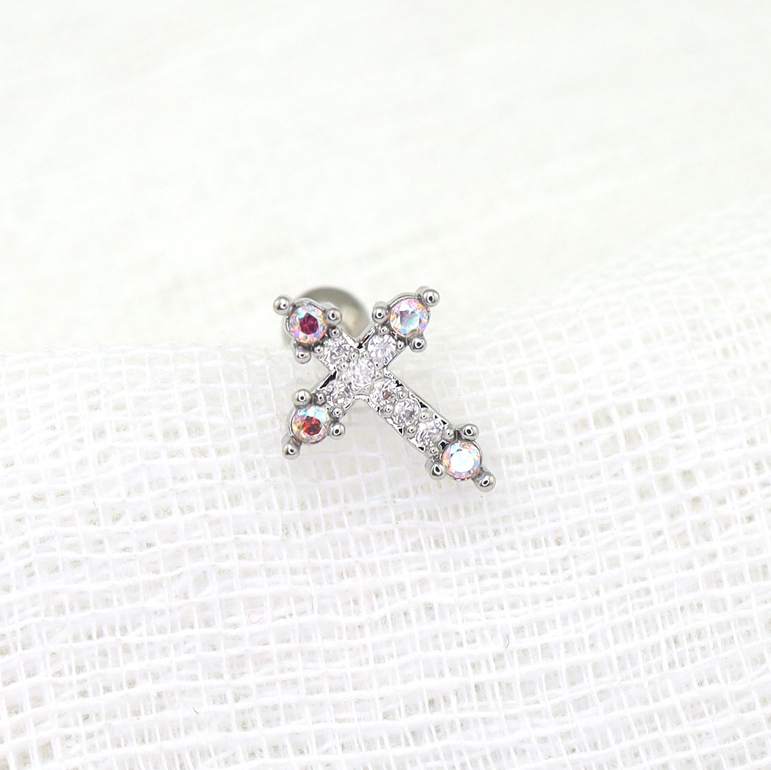 20G Thin Gauge CZ Crux Ear Studs