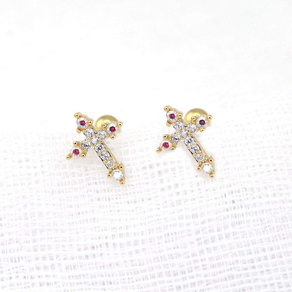 20G Thin Gauge CZ Crux Ear Studs