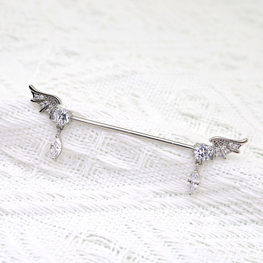 Wing CZ Pendant stainless steel Industrial Barbell