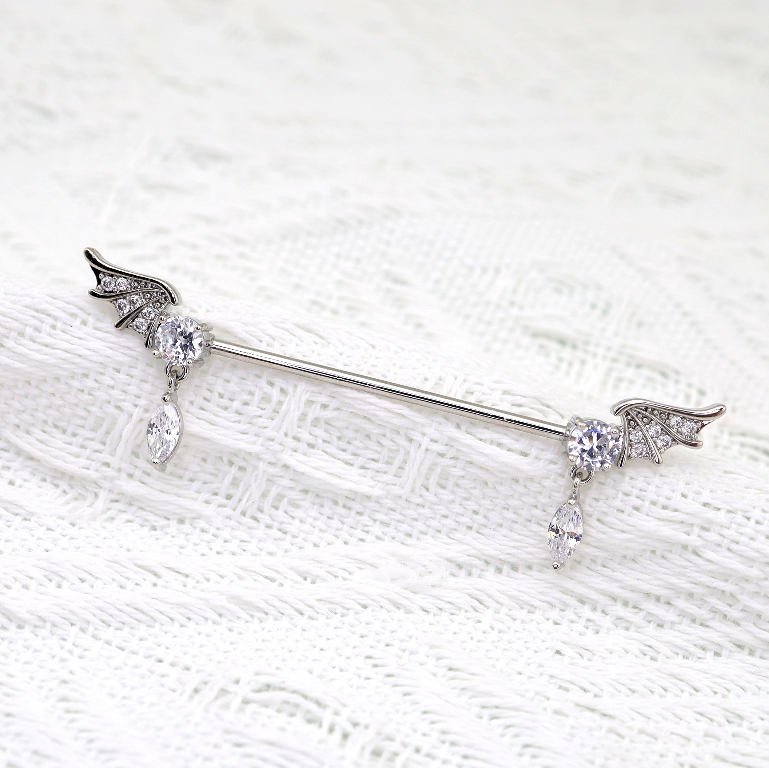 Wing CZ Pendant stainless steel Industrial Barbell