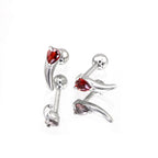 Heart Red CZ Dragon Fang stainless steel Ear Studs