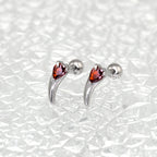 Heart Red CZ Dragon Fang stainless steel Ear Studs