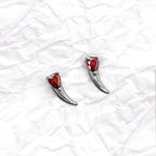 Heart Red CZ Dragon Fang stainless steel Ear Studs