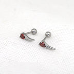 Heart Red CZ Dragon Fang stainless steel Ear Studs