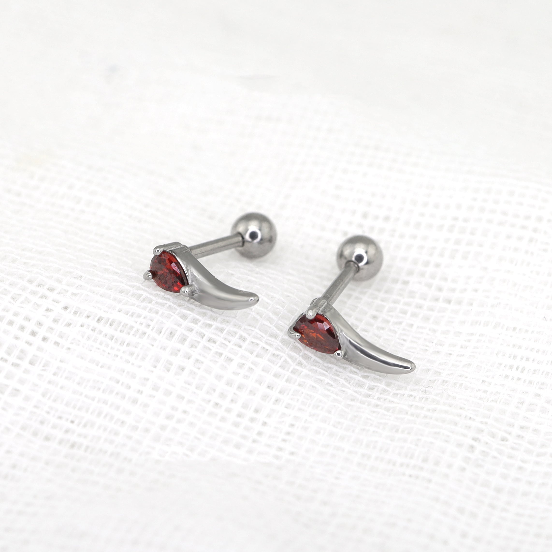 Heart Red CZ Dragon Fang stainless steel Ear Studs