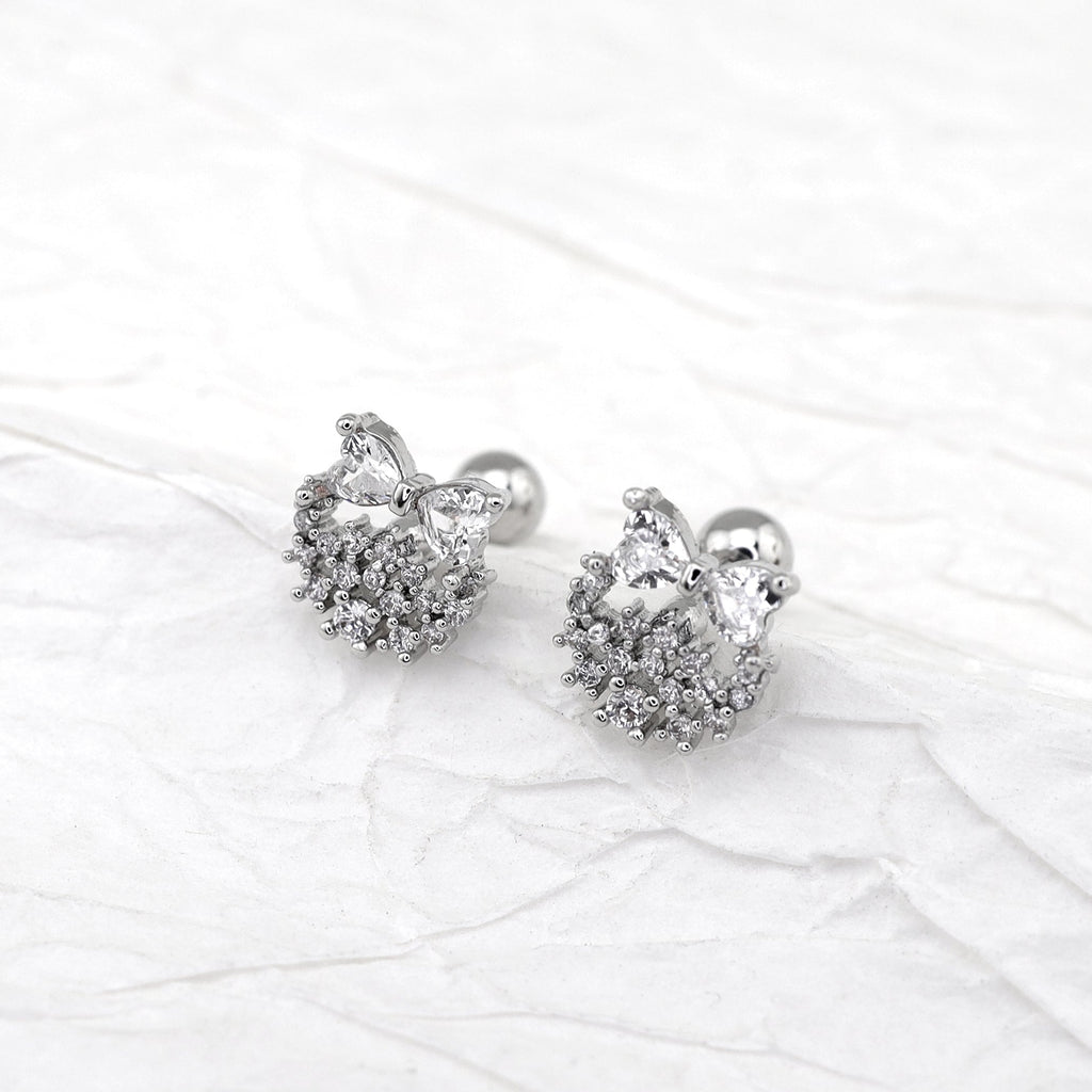 20G Thin Bow Floral Halo Ear Studs