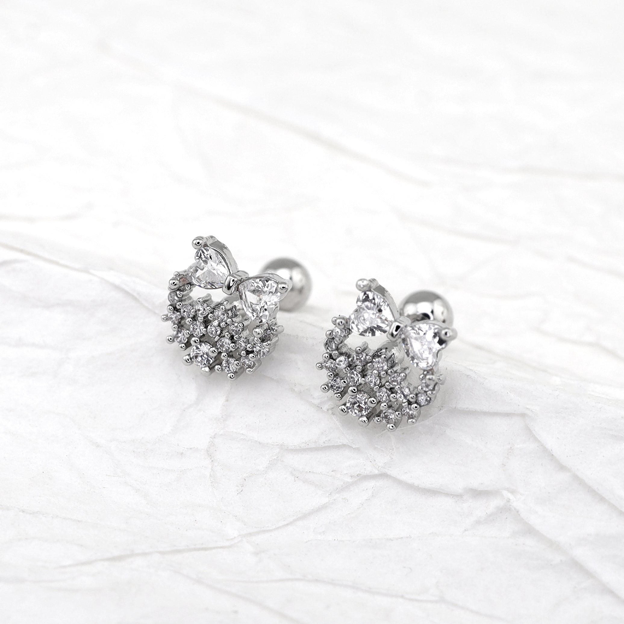 20G Thin Bow Floral Halo Ear Studs