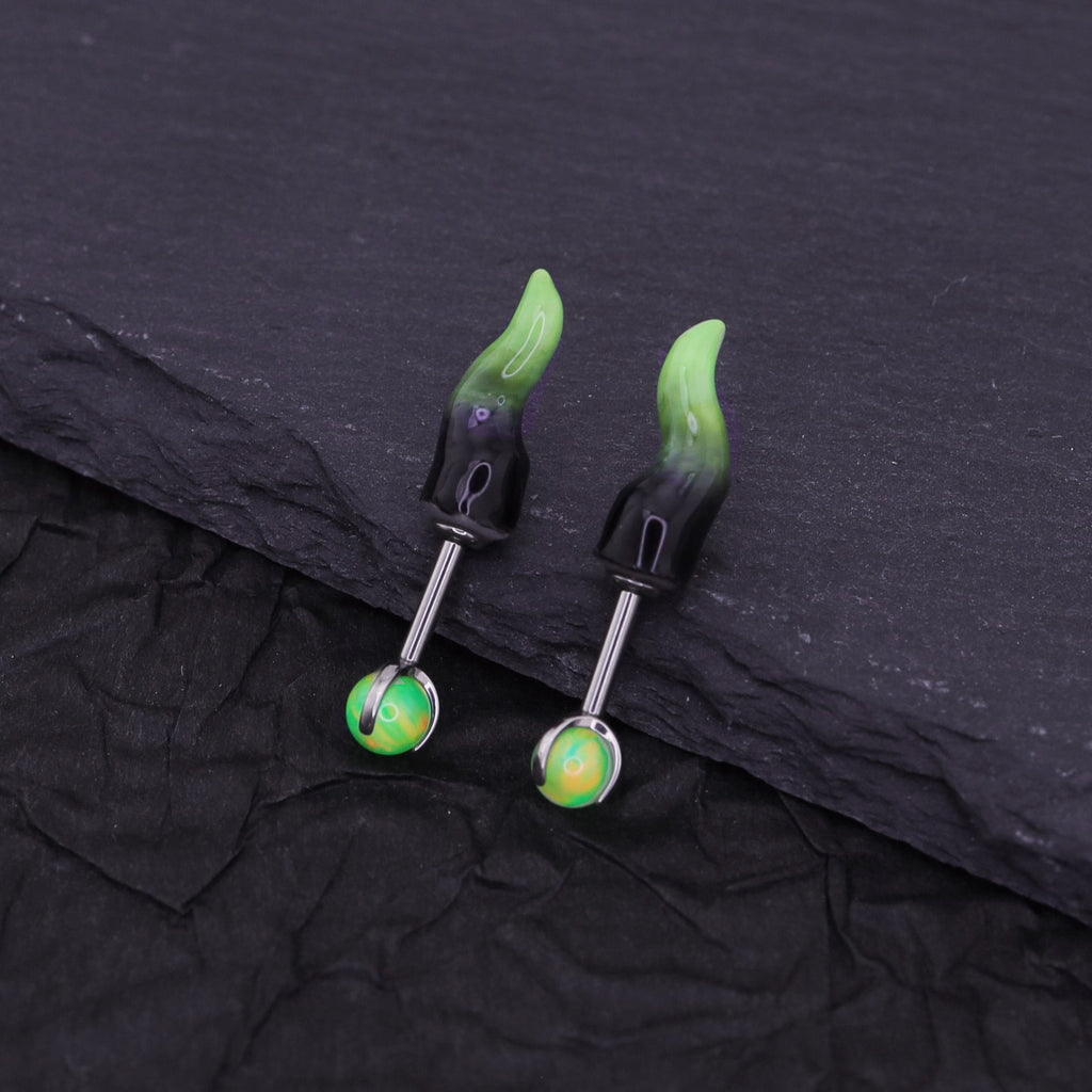 PAIR OF Satan Demon Horn Titanium Cartilage Studs