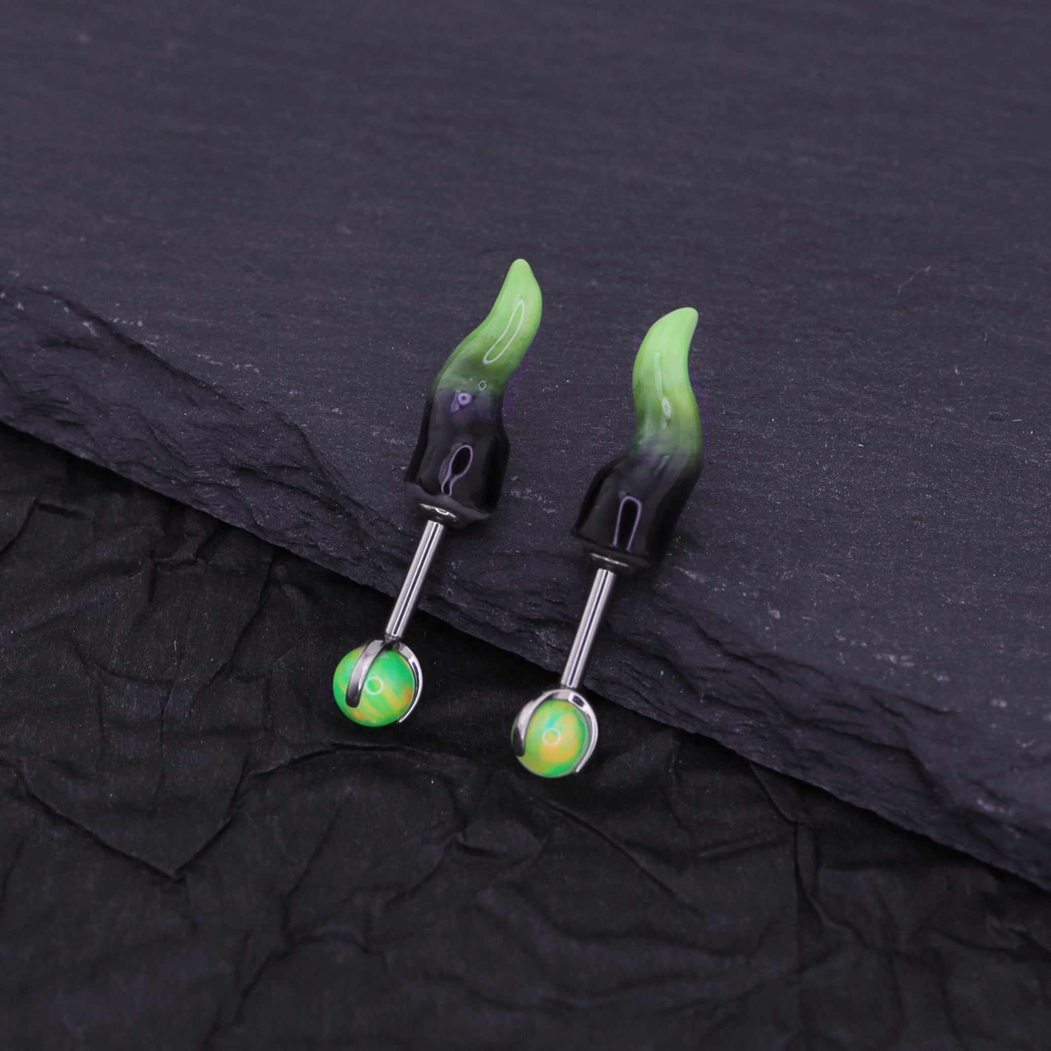 PAIR OF Satan Demon Horn Titanium Cartilage Studs