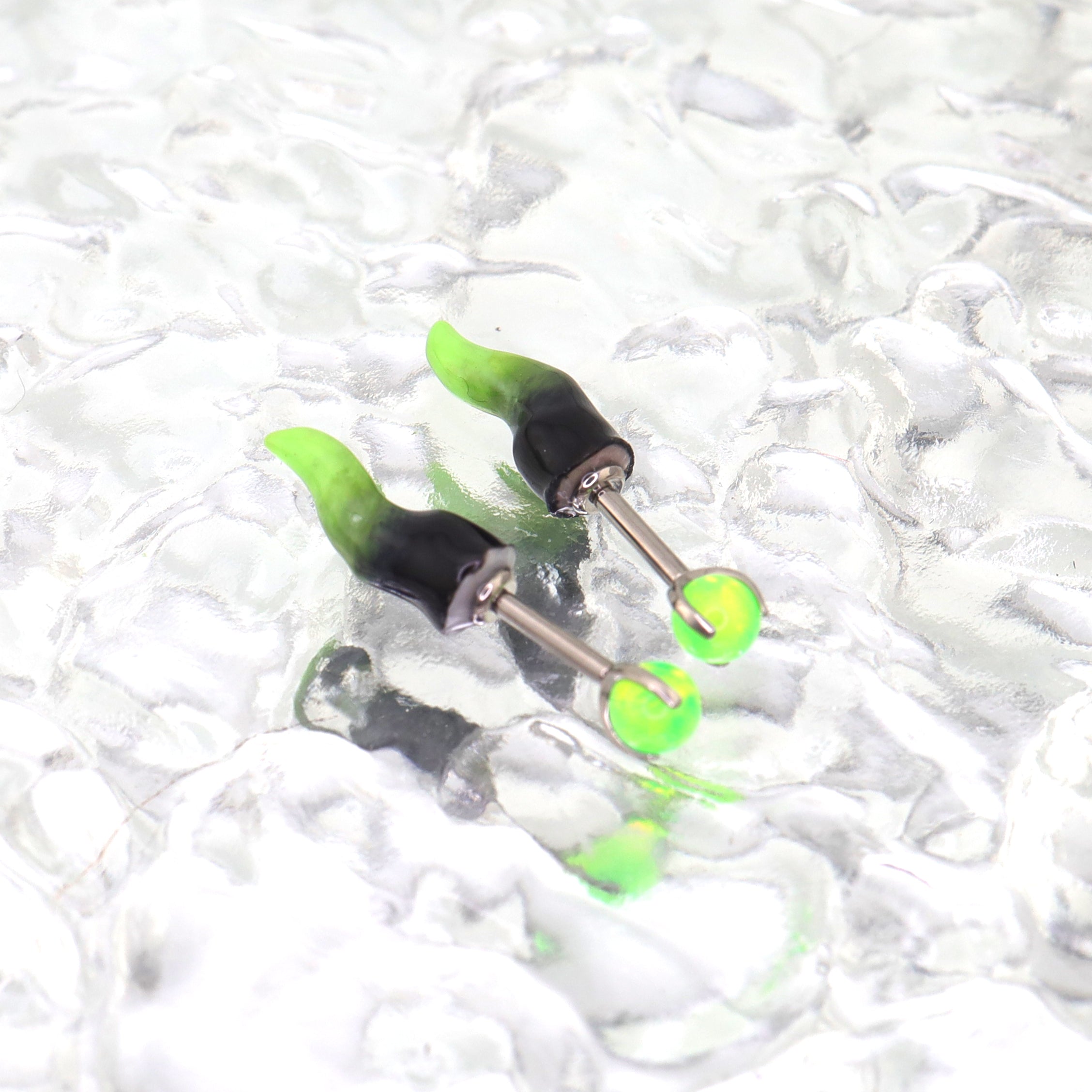 PAIR OF Satan Demon Horn Titanium Cartilage Studs