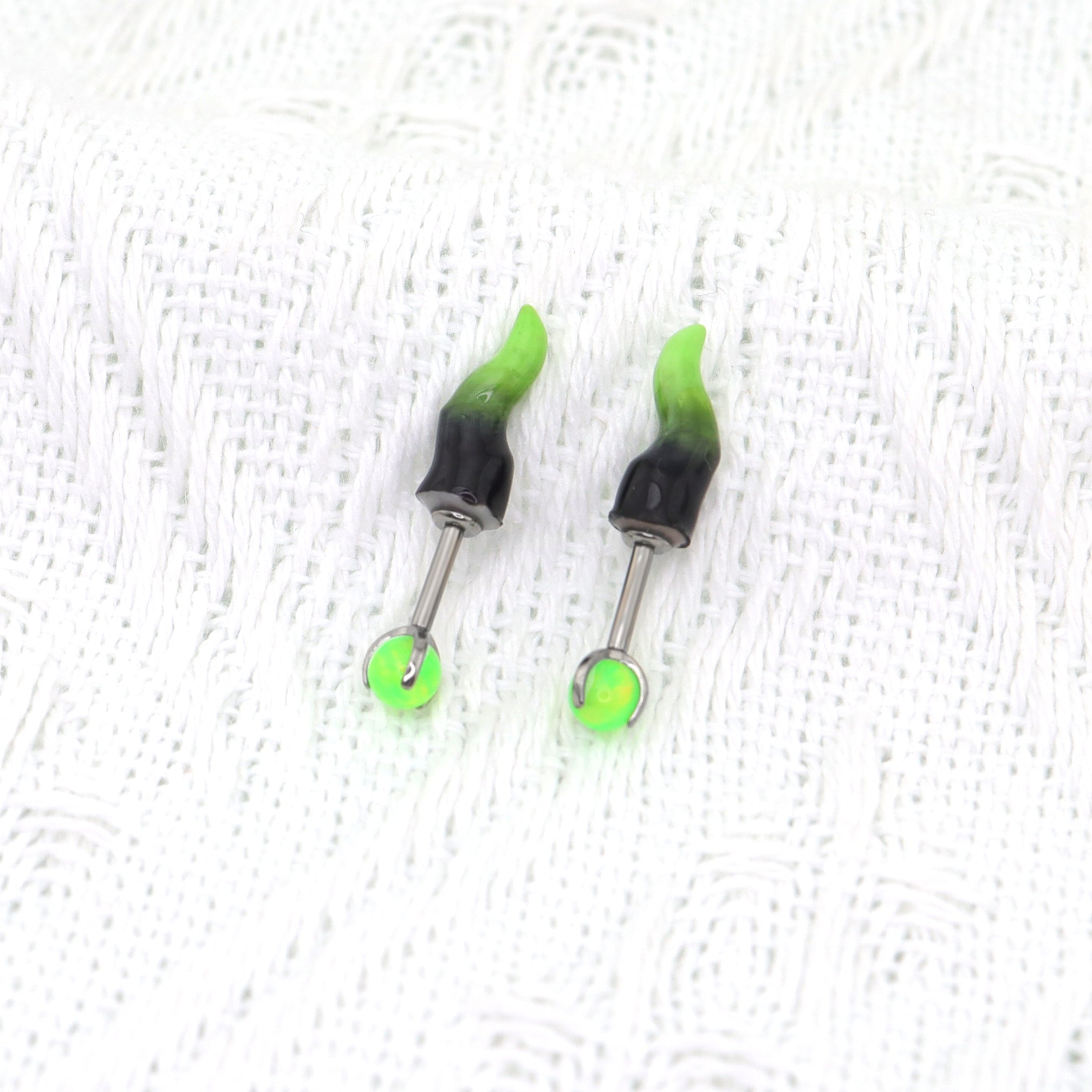 PAIR OF Satan Demon Horn Titanium Cartilage Studs