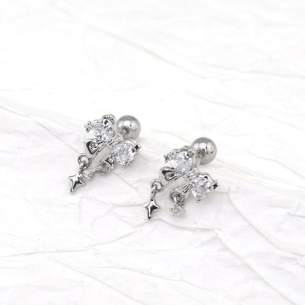20G Thin Bow Dangle Ear Studs
