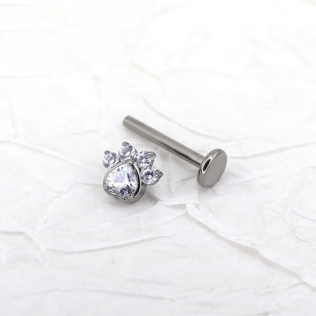 White CZ Cat Paw Titanium Studs