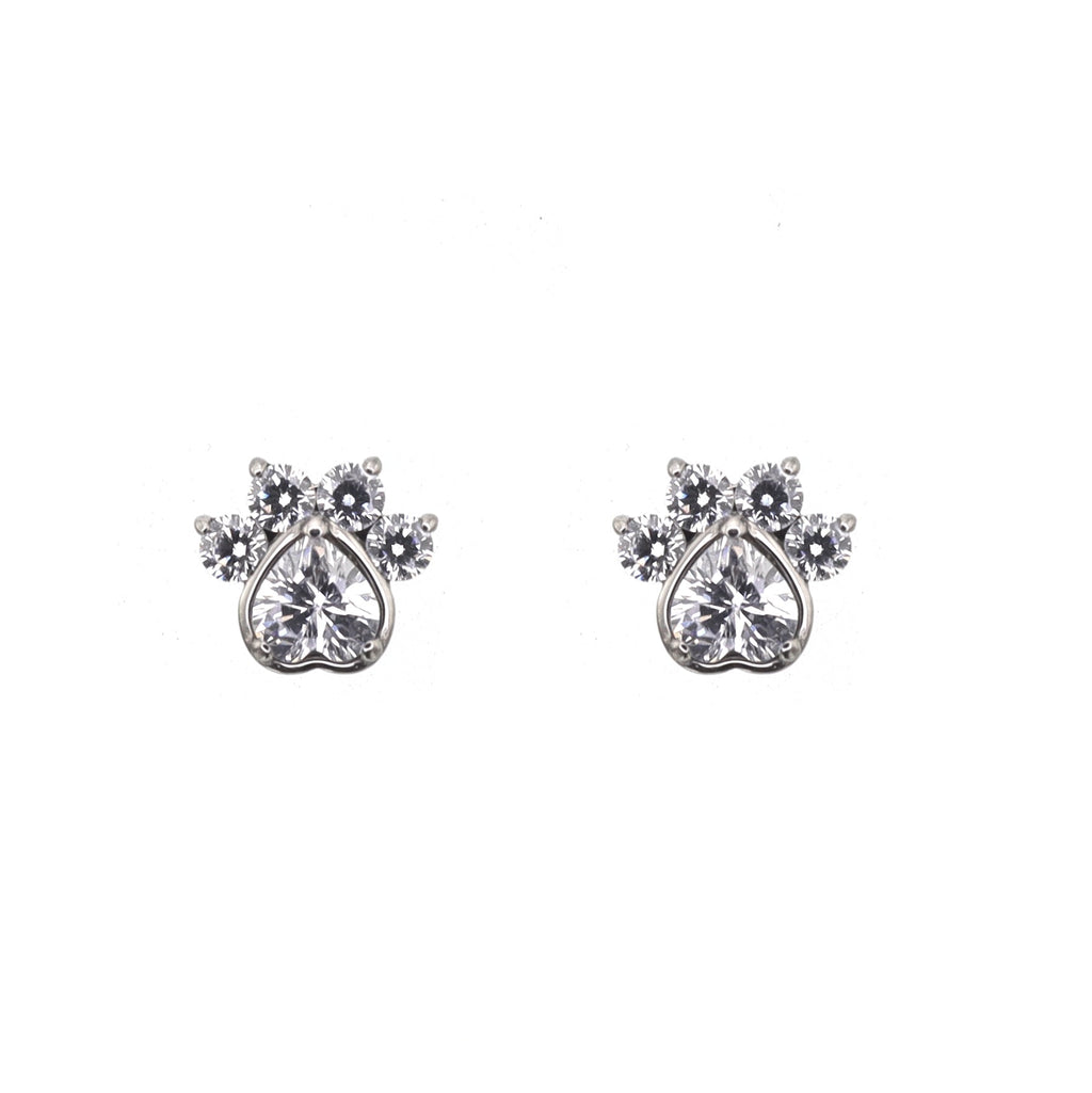 White CZ Cat Paw Titanium Studs