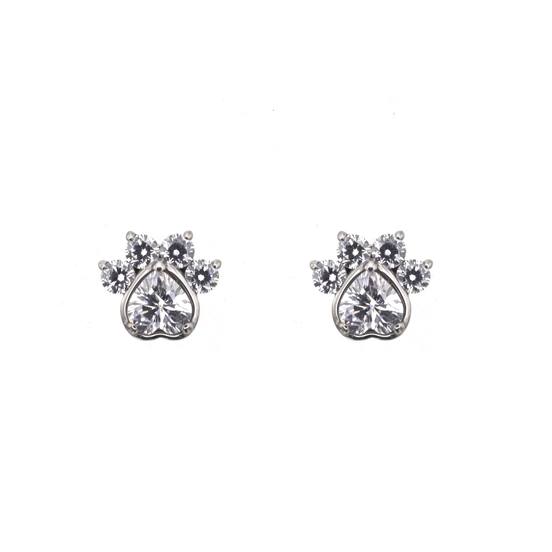 White CZ Cat Paw Titanium Studs