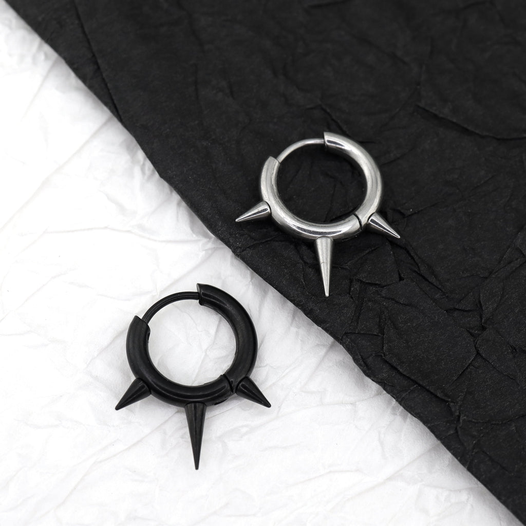 PAIR OF Black & White Spike stainless steel Ear Rings
