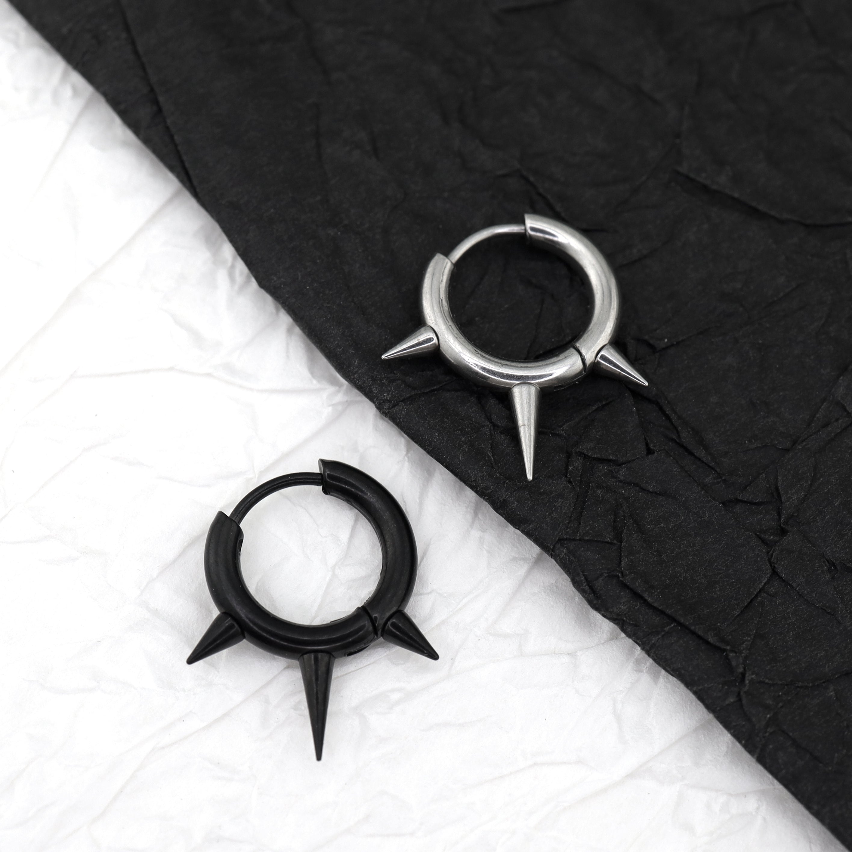 PAIR OF Black & White Spike stainless steel Ear Rings