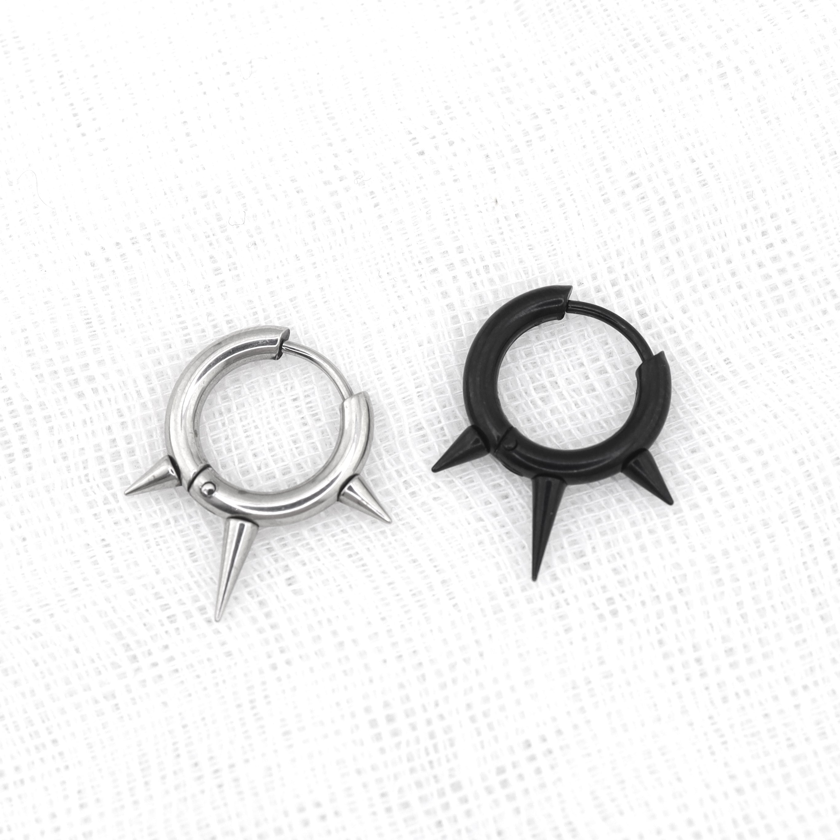 PAIR OF Black & White Spike stainless steel Ear Rings