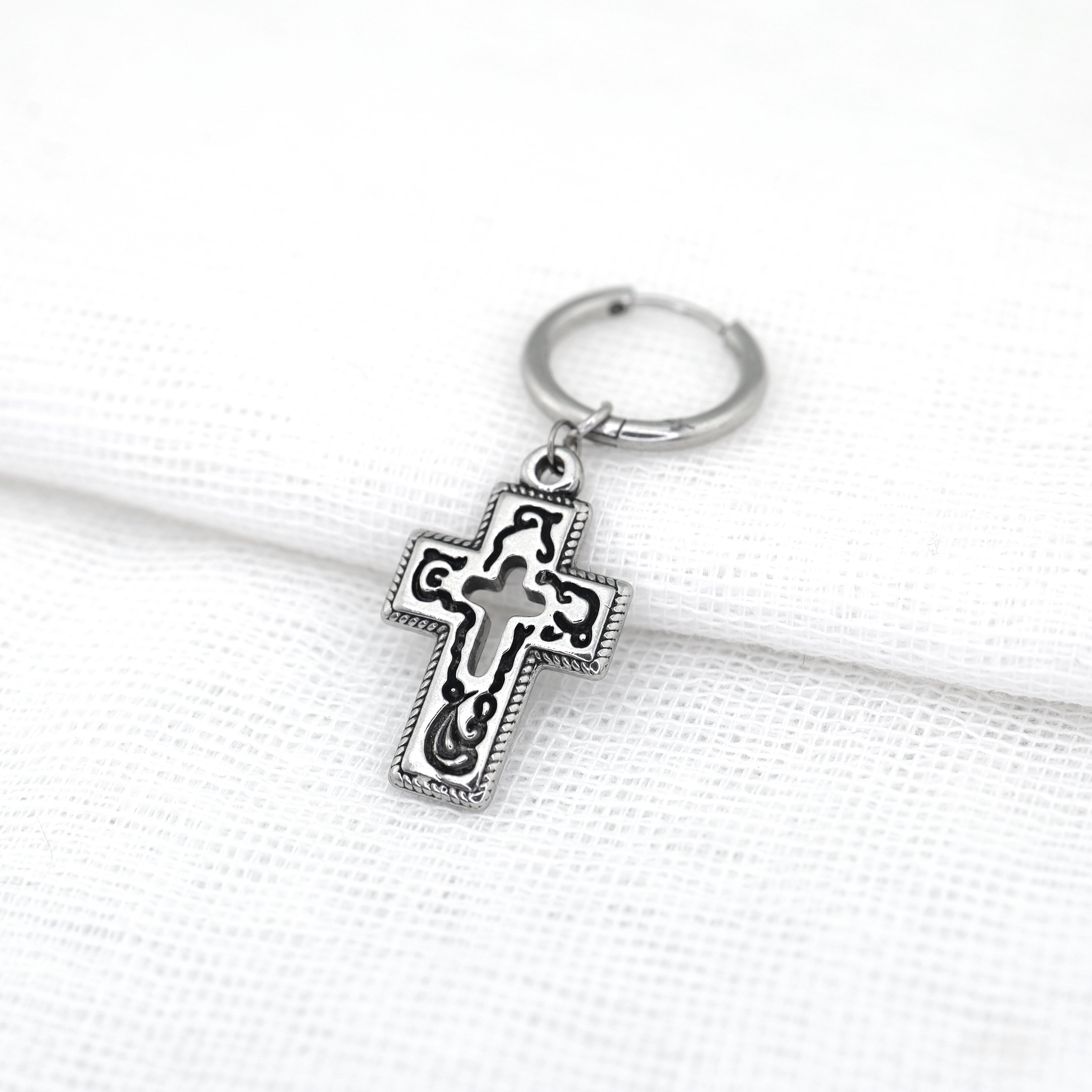 PAIR OF Openwork Gothic Cross stainl ess steel Earring