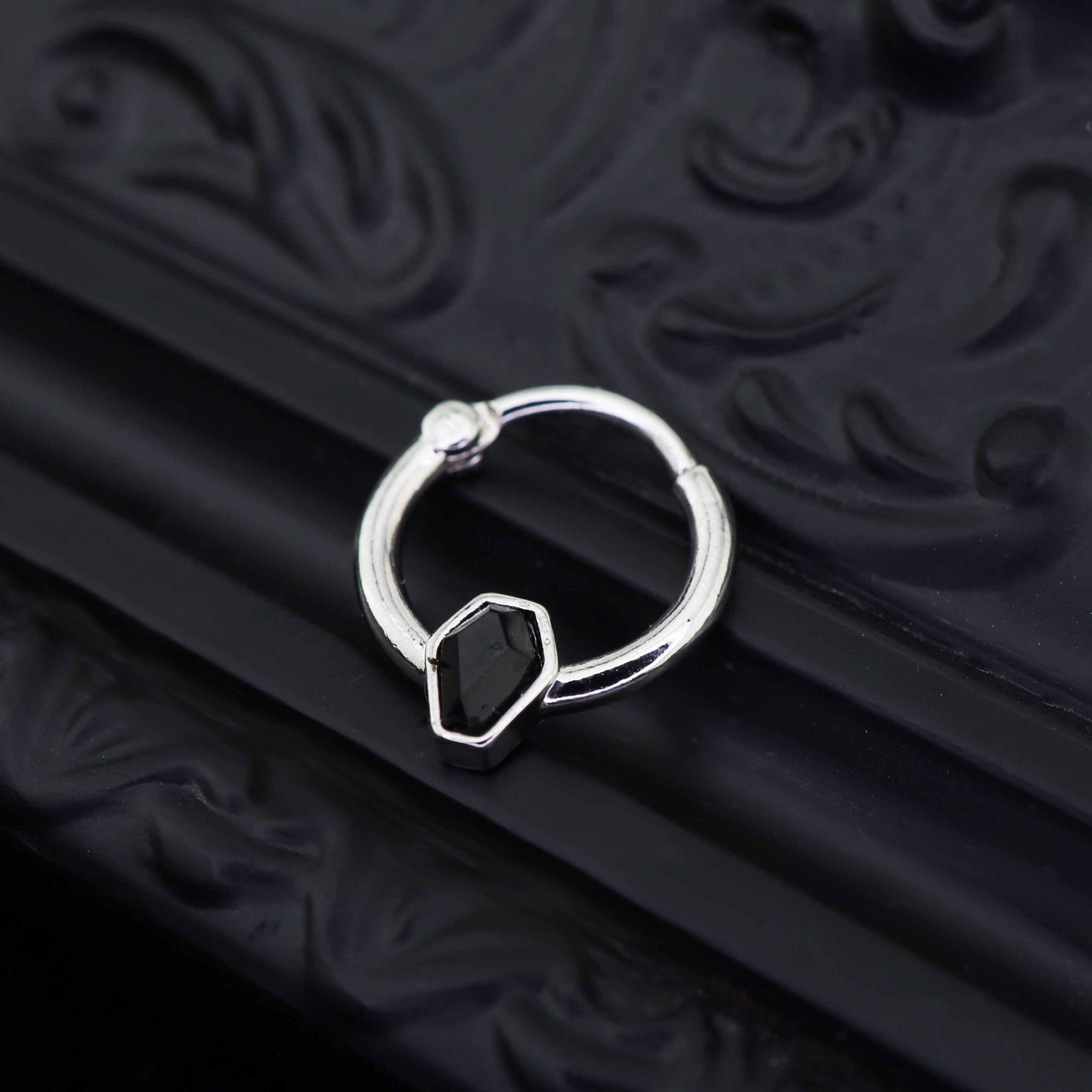 Black CZ Coffin Stainless Steel Clicker Ring