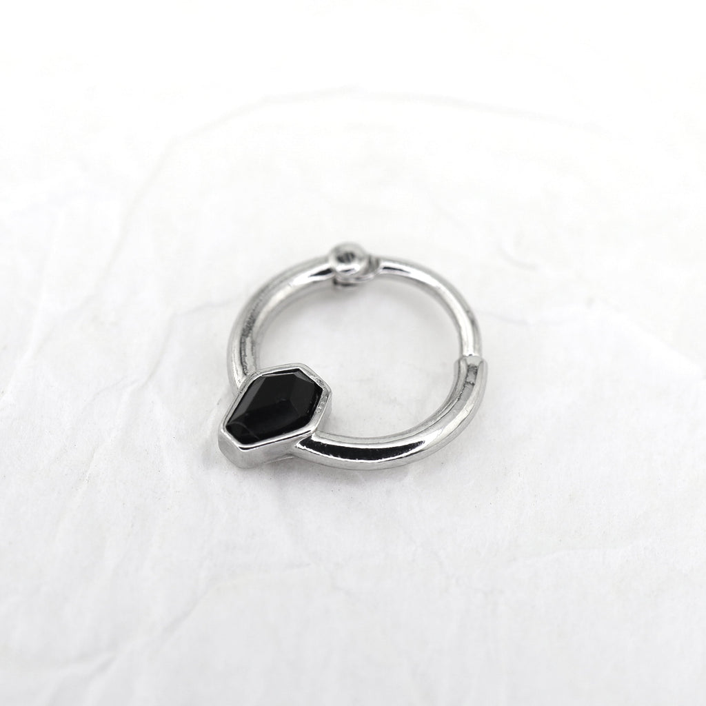 Black CZ Coffin Stainless Steel Clicker Ring