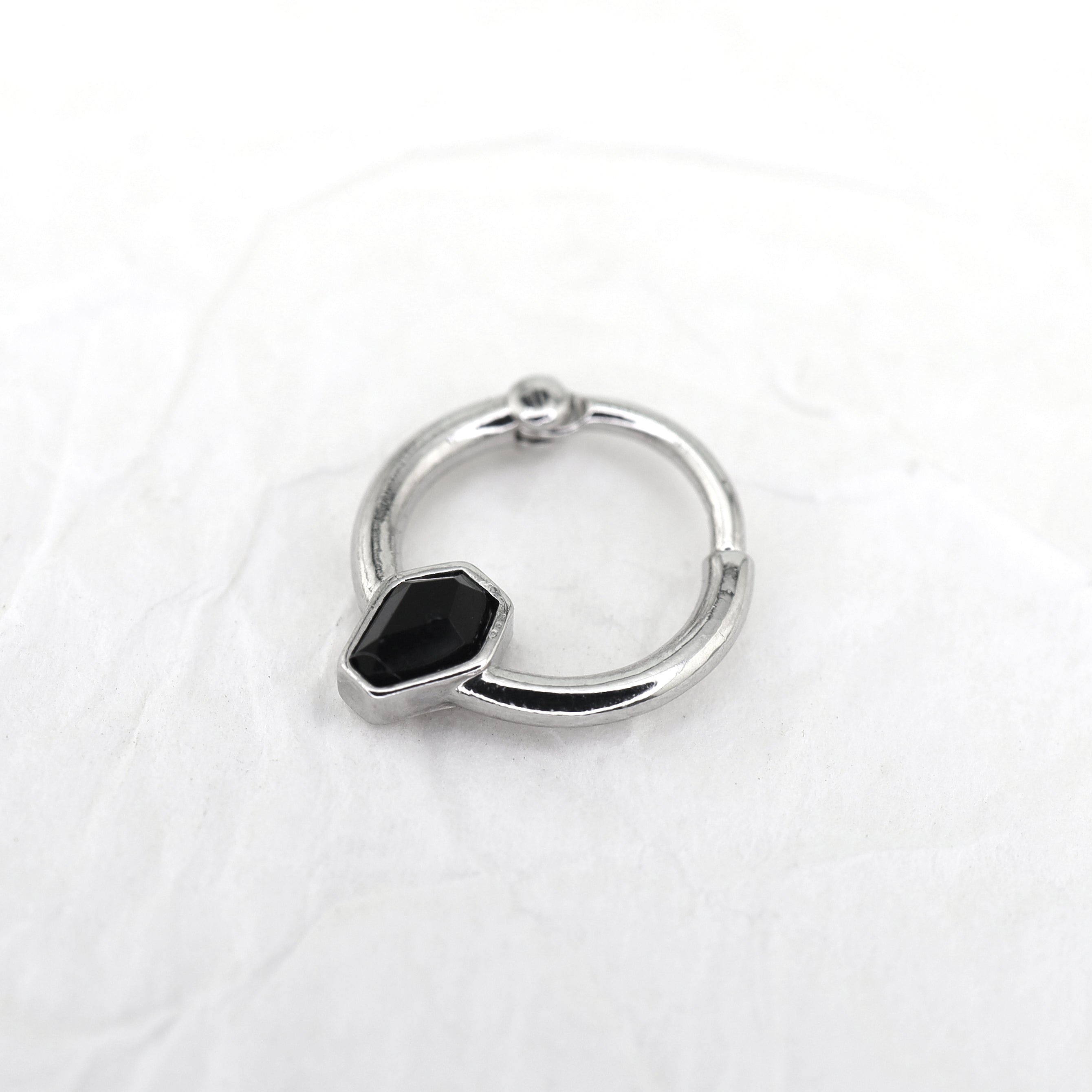 Black CZ Coffin Stainless Steel Clicker Ring