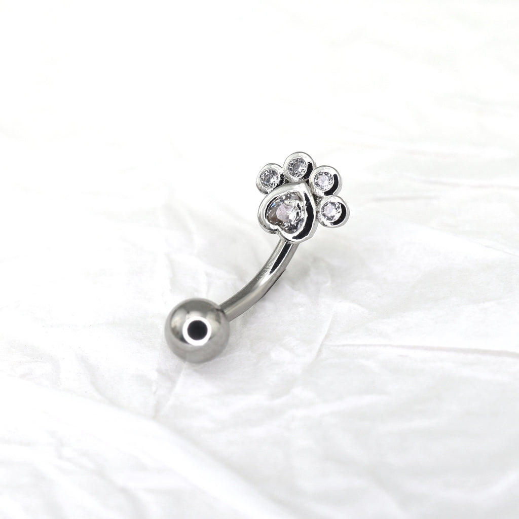 Cat Paw CZ Stainless Steel Navel Ring
