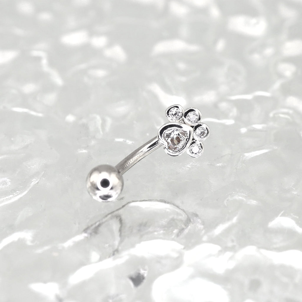 Cat Paw CZ Stainless Steel Navel Ring
