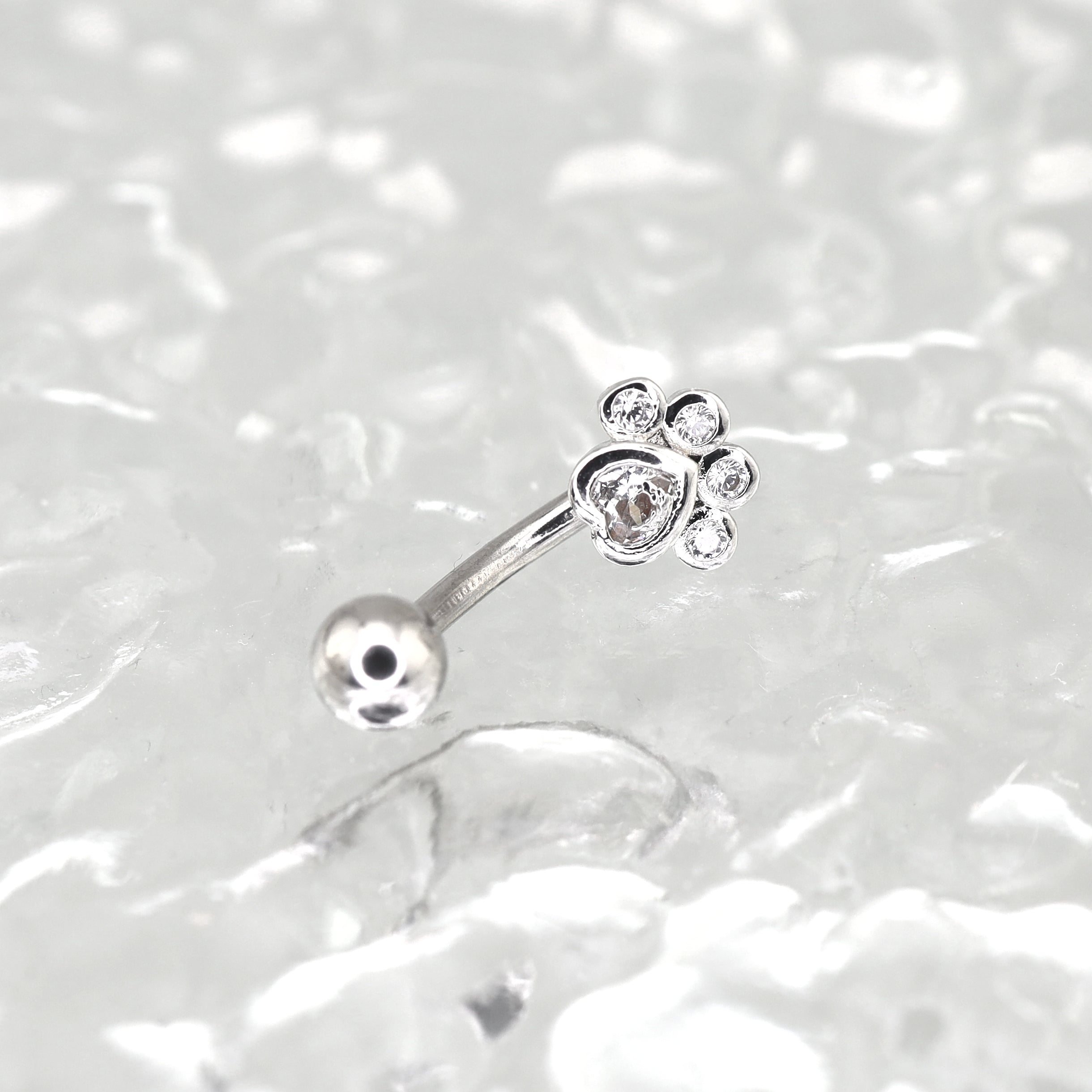 Cat Paw CZ Stainless Steel Navel Ring