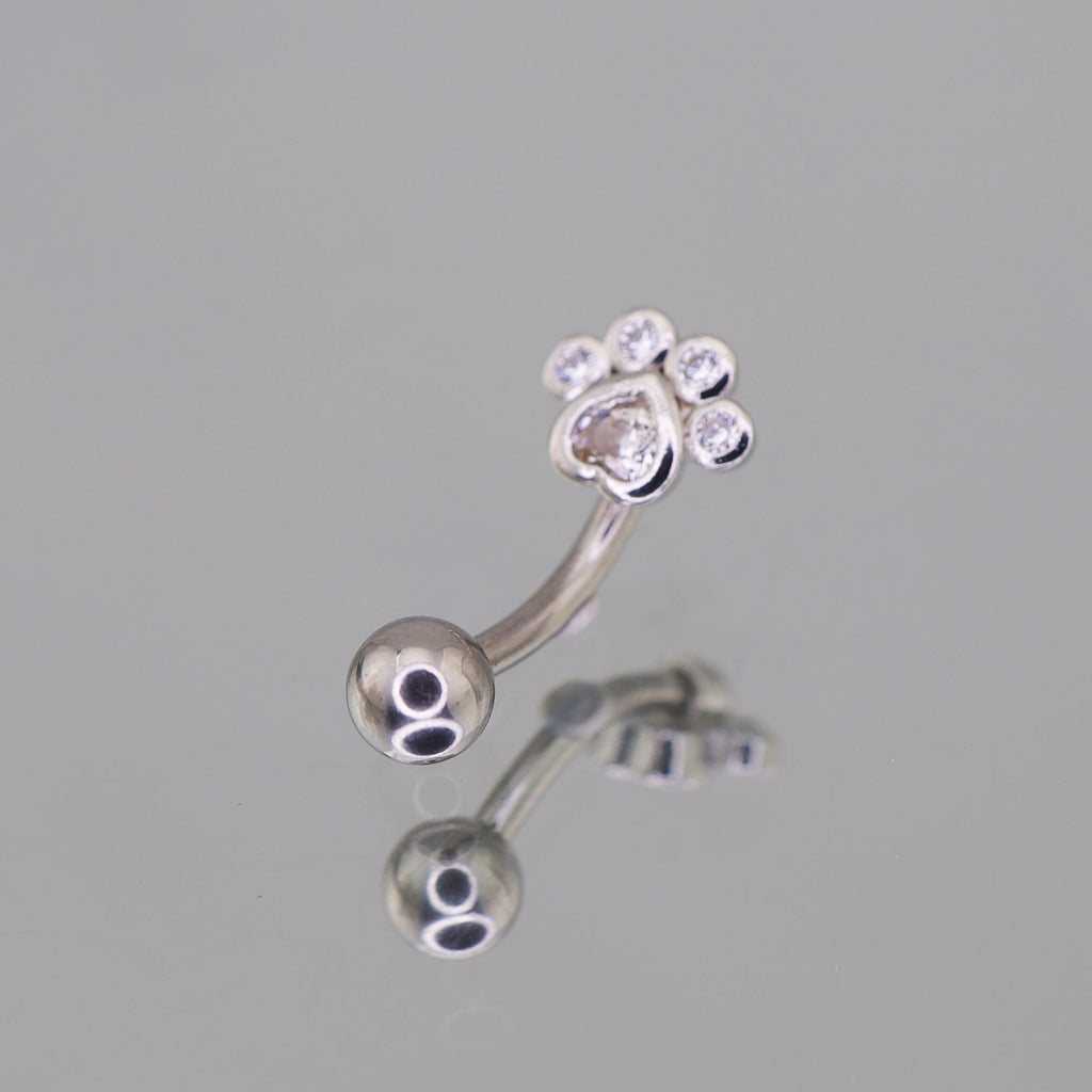 Cat Paw CZ Stainless Steel Navel Ring