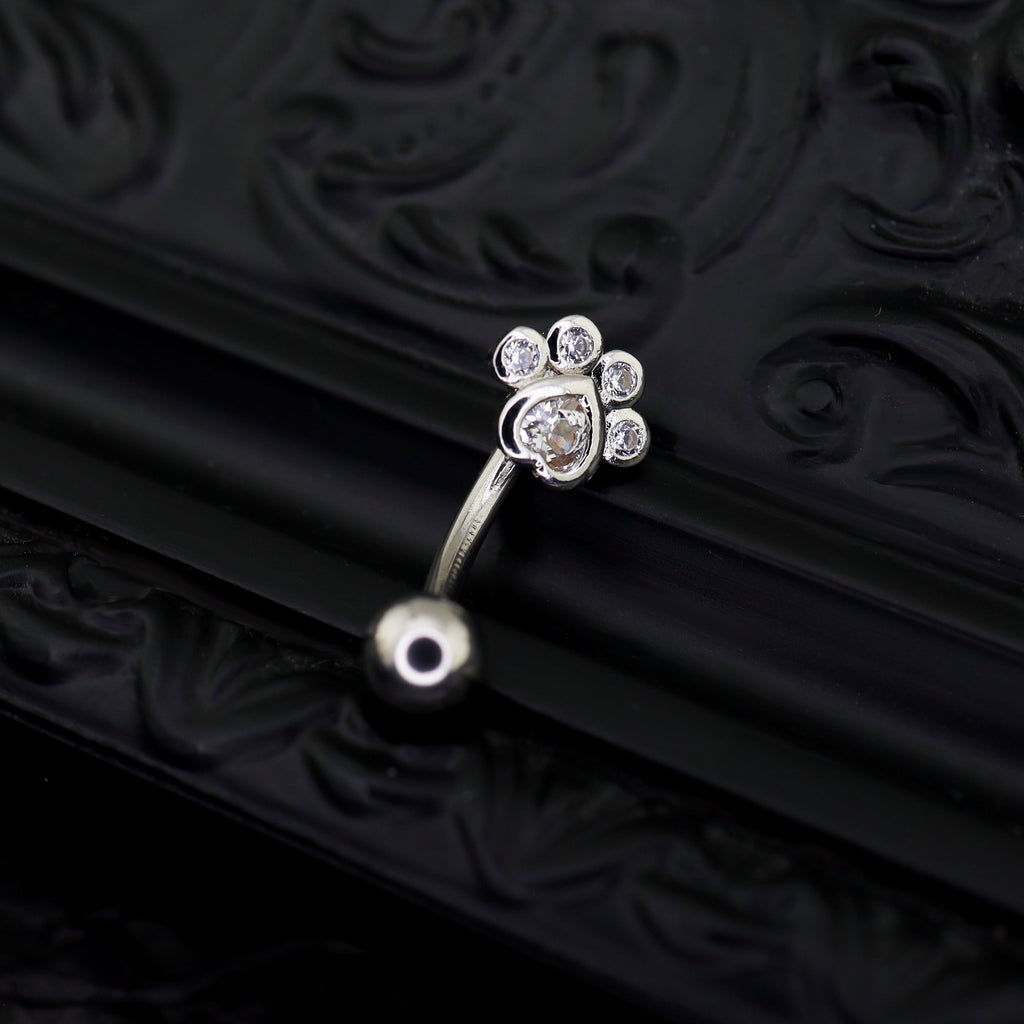Cat Paw CZ Stainless Steel Navel Ring