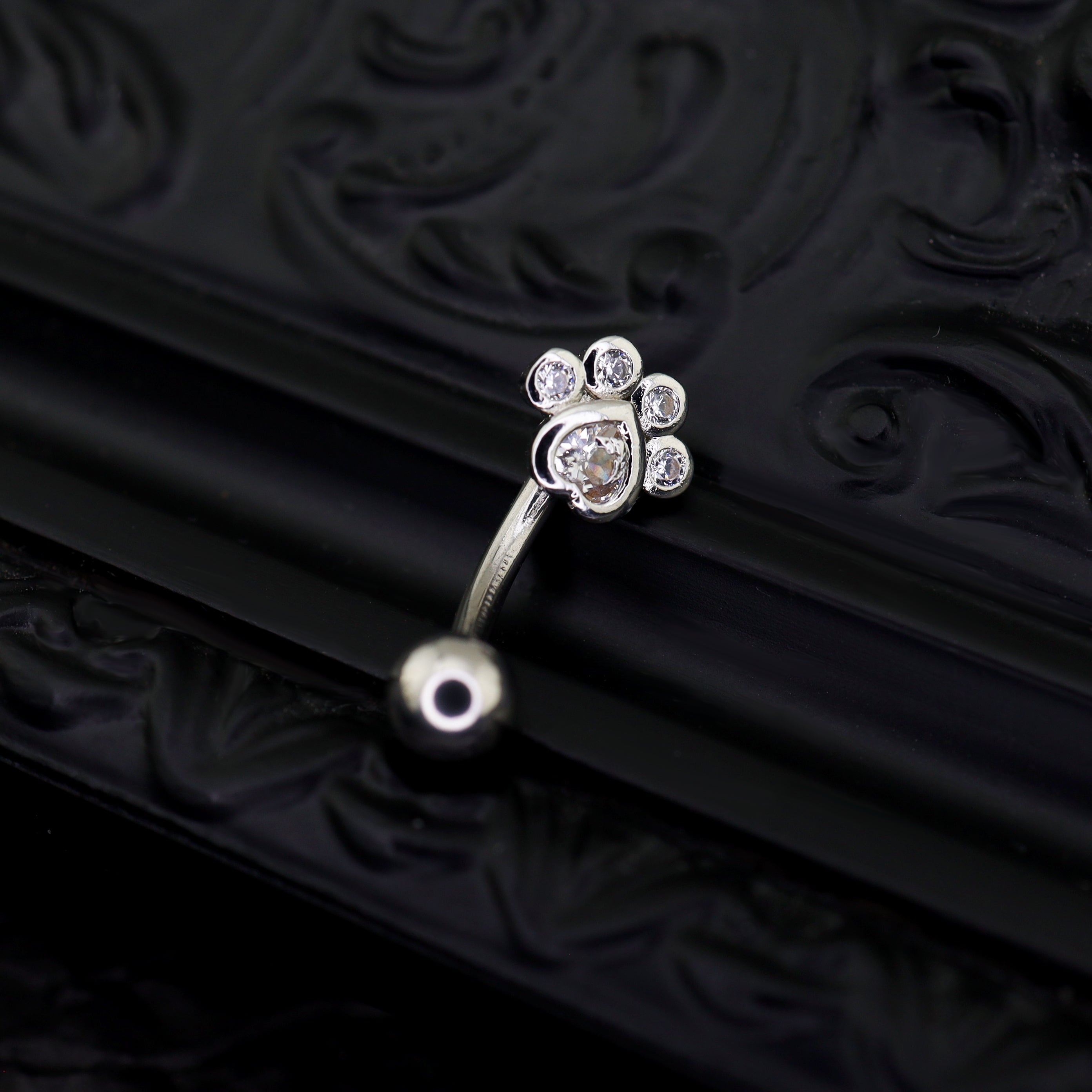 Cat Paw CZ Stainless Steel Navel Ring