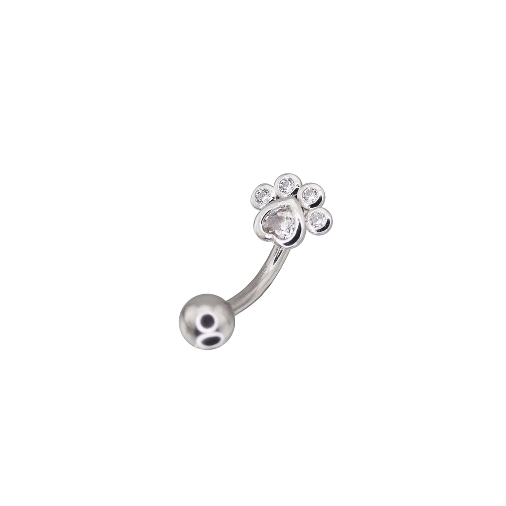 Cat Paw CZ Stainless Steel Navel Ring