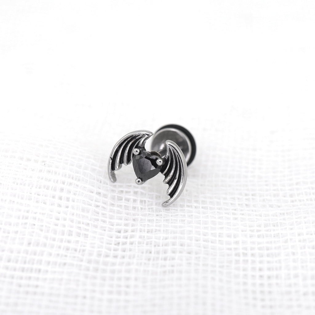 Bat Black CZ Stainless Steel Ear Stud
