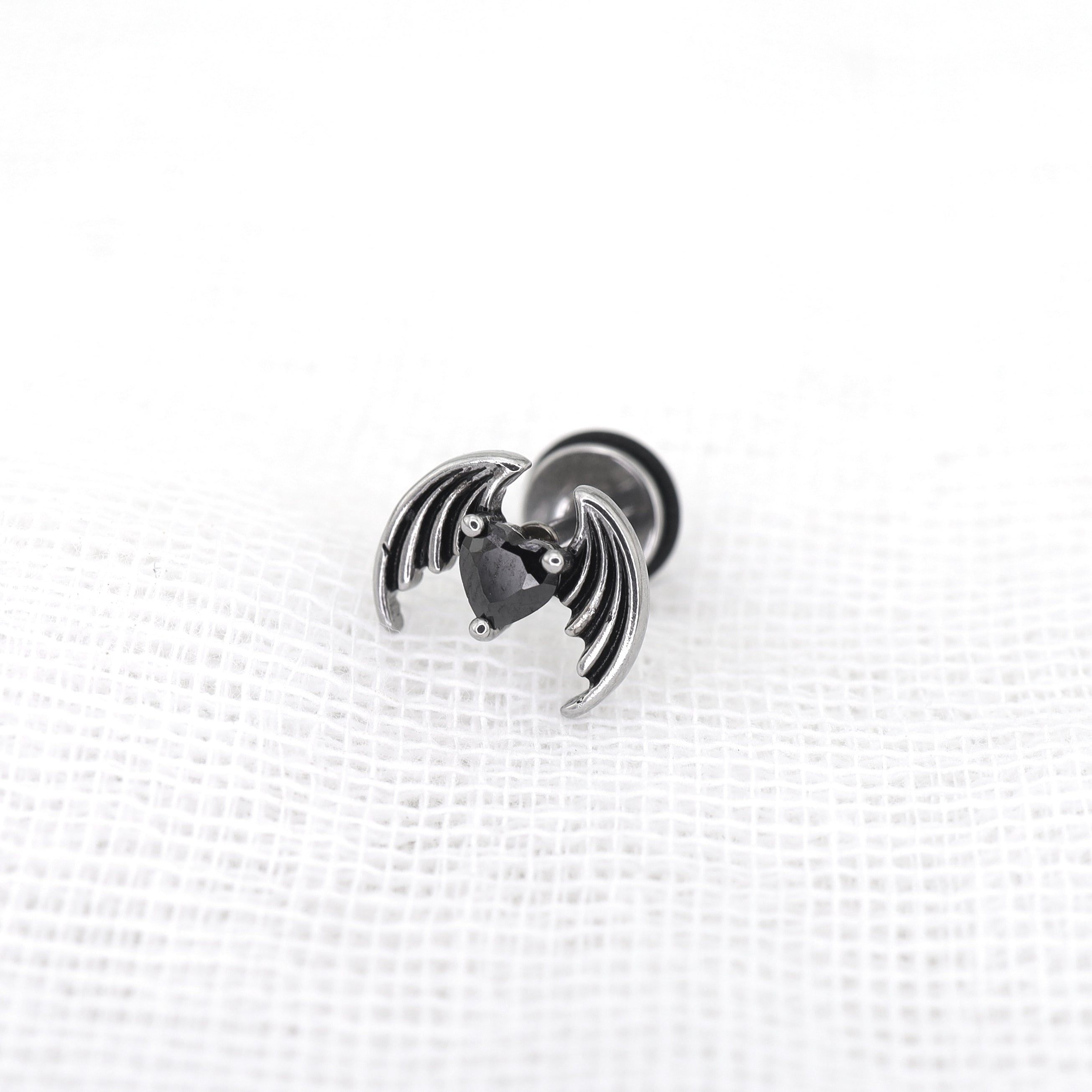 Bat Black CZ Stainless Steel Ear Stud